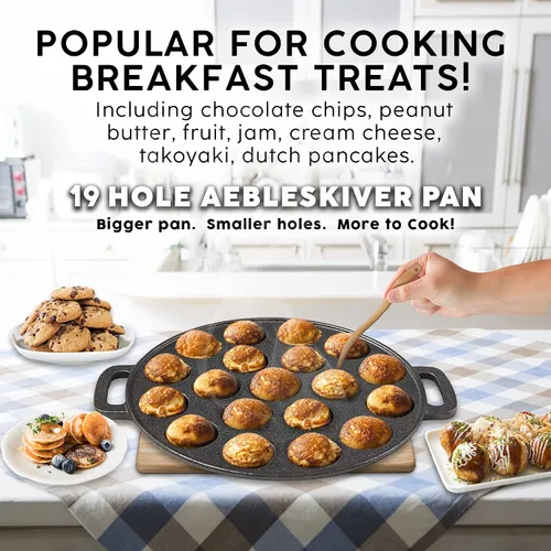 Miniatura 2 de Upstreet Sartén Aebleskiver de hierro fundido/Sartén Ebelskiver/Ideal para sartén poffertjes (19 agujeros)