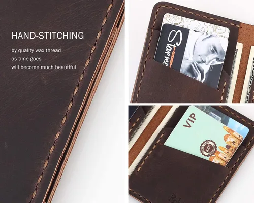 Miniatura 3 de Cartera de cuero plegable hecha a mano - cartera de cuero minimalista de la tarjeta de crédito