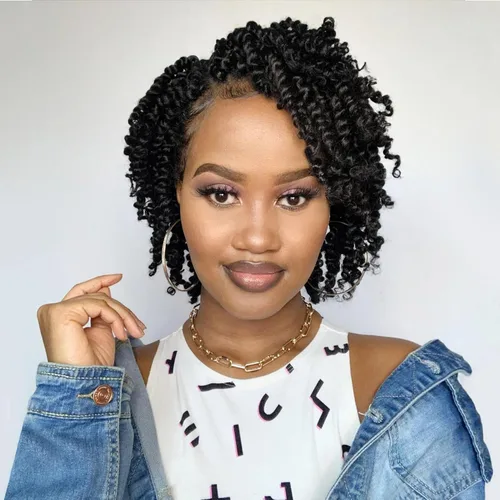 Miniatura 49 de Cabello Passion Twist de 12 pulgadas, 8 paquetes, cabello de ganchillo pretrenzado para mujeres negras, cabello rizado de ganchillo preenlazado, 1b#
