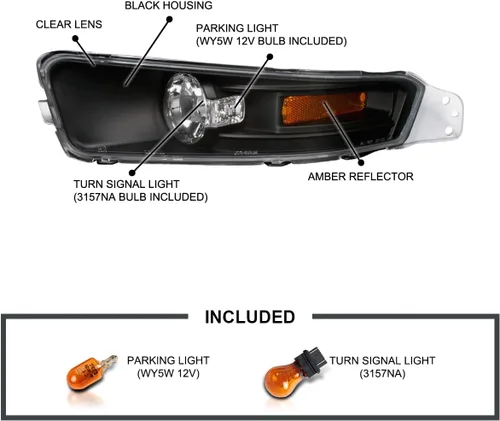 Miniatura 2 de SPEC-D TUNING Faros de parachoques con carcasa negra y lentes transparentes compatibles con Ford Mustang Gt V6 2005-2009, par de montaje izquierdo