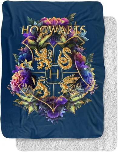 Miniatura 7 de Manta de Harry Potter, 50 x 60 pulgadas, Hogwarts Green and Gold Floral Crest Silky Touch Sherpa Back Manta súper suave