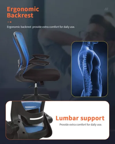 Miniatura 5 de Silla ergonómica de malla para oficina, con respaldo lumbar, giratoria, con ruedas, ejecutiva, con brazos y respaldo medio ajustable, para Azul