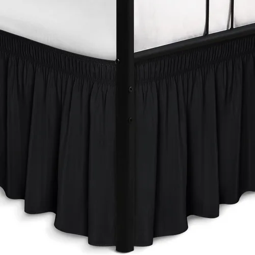 Biscaynebay Faldas de cama envolventes con esquinas divididas para camas Twin/Twin XL de 15 pulgadas de caída, volantes de polvo elásticos Negro