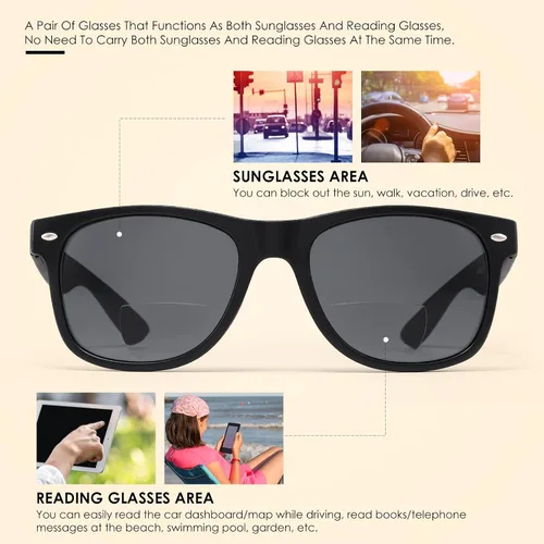 Miniatura 3 de HIYANJN 2 pares de lentes de sol de lectura bifocales para hombres y mujeres al aire libre tintados gafas de lectura con bisagra de resorte
