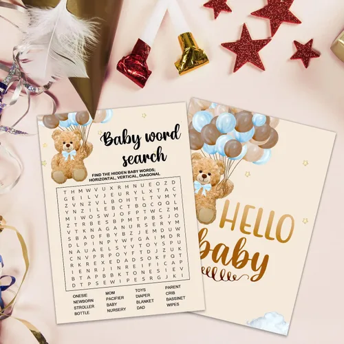 Miniatura 4 de Juegos de baby shower, búsqueda de palabras para bebés, doble cara, divertidas ideas y suministros para fiesta de bebé para niña o niño. Bonito