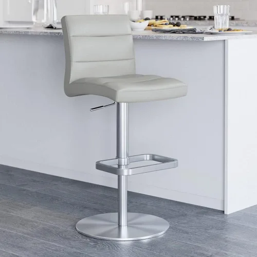 Miniatura 21 de ZURI Taburete de bar moderno negro de altura ajustable con base plana redonda cepillada