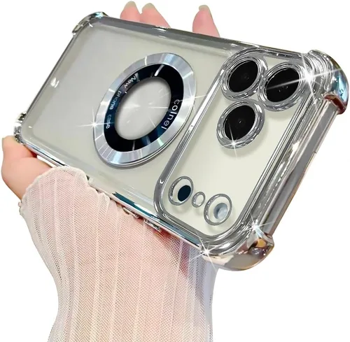 Miniatura 52 de Funda magnética transparente para iPhone 14 Plus, lujo brillante en las cuatro esquinas, protección de grado militar a prueba de golpes