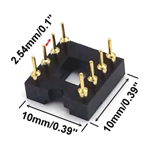 Miniatura 2 de Chapado en oro 20 unids DIP-8 IC adaptador de zócalo de agujero redondo 0.100 in paso 7.6 fila paso 2 fila 8 pernos redondos soldadura (DIP-8 pines)