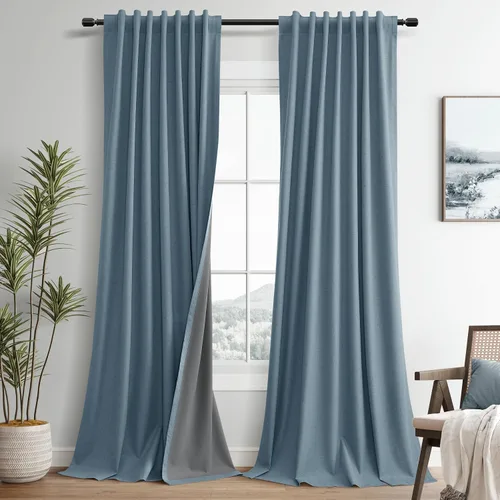 Miniatura 40 de Guken Cortinas opacas de lino, 2 paneles rústicos, elegantes, 100% opacas, con aislamiento térmico, banda de ganchos y trabilla trasera, 52 x 84