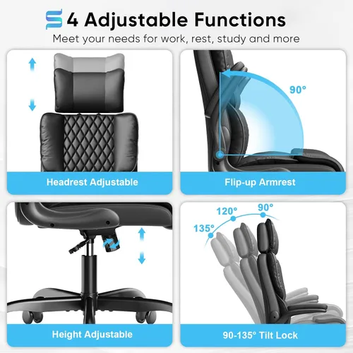 Miniatura 5 de Sytas Silla de oficina ergonómica con reposacabezas ajustable, silla de escritorio ejecutiva de cuero con soporte lumbar mejorado para aliviar