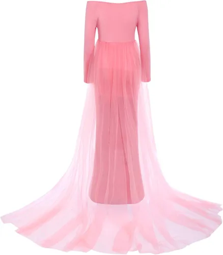 Miniatura 3 de Vestido largo de maternidad de manga larga con hombros descubiertos para mujer, vestido de tul para boda, sesión de fotos, baby shower