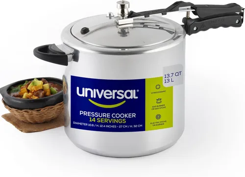 Miniatura 10 de Universal Olla a Presión (10.5 Cuartos / 10 Litros), 11 Porciones, Olla a Presión de Aluminio con Múltiples Sistemas de Seguridad y Asas Resistentes