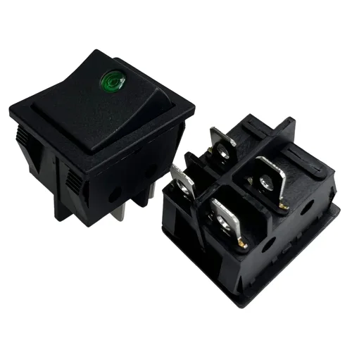 Miniatura 28 de Interruptor basculante DPST On-Off Unilluminated Negro 4 Pin 1.220x0.984 in Rectangular Snap-in Interruptor de alimentación de palanca