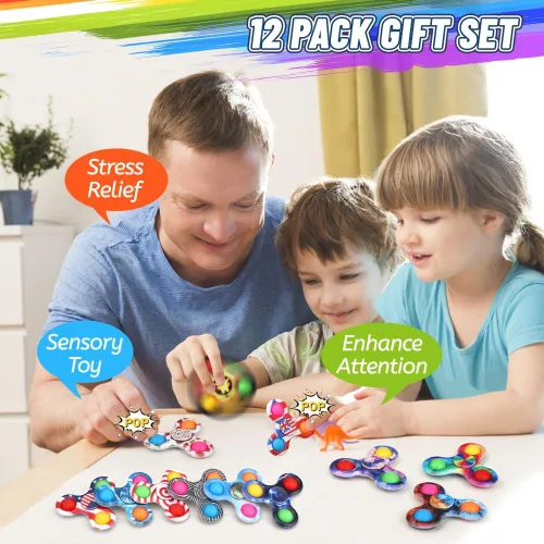 Miniatura 7 de Paquete de 12 juguetes giratorios para rellenar calcetines de Navidad, para niños y niñas, juguetes giratorios sensoriales para apretar burbujas