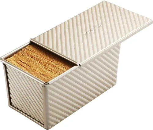 Miniatura 2 de monfish Pullman - Molde para pan con tapa, molde para tostadas de pan, bandeja de pan corrugado con tapa de 1 libra de masa de acero alluminumado