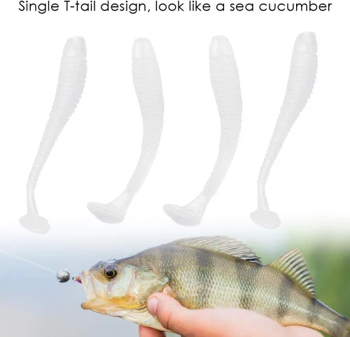 Miniatura 2 de 50 señuelos de pesca suaves de 2.0 in, cebo de pesca de plástico, cola en T, cebos para gusanos, accesorios de aparejos de pescado, 9 colores Blanco