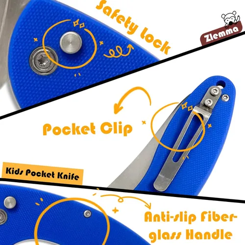 Miniatura 3 de Cuchillo de bolsillo para niños con clip y punta redondeada segura para el primer cuchillo de niño, cuchillos plegables de iniciación para niños