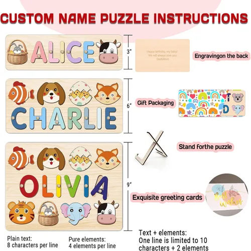 Miniatura 3 de Rompecabezas de nombre personalizado para niños, juguetes educativos Montessori, rompecabezas de madera personalizados para niños de 1 a 3 años