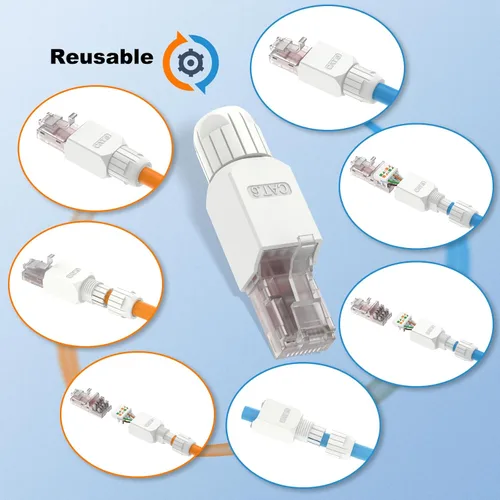 Miniatura 8 de VCELINK Conector RJ45 sin herramientas, enchufe de terminación de campo CAT6, enchufe modular chapado en oro, conector UTP CAT6 sin herramientas