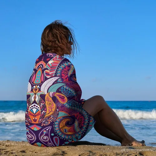 Miniatura 4 de Toalla de playa suave con decoración de patrón popular bohemio para mujer y hombre, toalla de baño/piscina/playa, tamaño grande, 31 x 51 pulgadas.