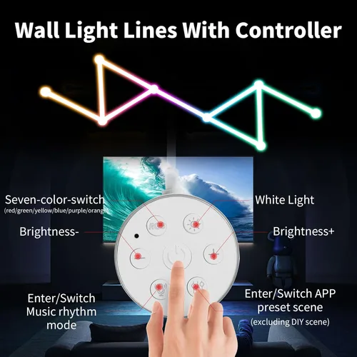 Miniatura 2 de Líneas de luz de pared inteligentes, barras de luz LED WiFi RGB, 16 M+ sincronización de música regulable de color, barras de luz para decoración