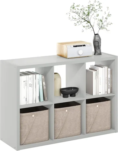 Miniatura 29 de Furinno Organizador de Almacenamiento en Cubos Decorativos con Respaldo Abierto, 4 Cubos, Gris Claro