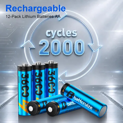 Miniatura 3 de Paquete de 12 Baterías Recargables de Litio AA con Cargador Inteligente de 12 Ranuras, 3600mWh 1.5V Baterías de Litio AA de Voltaje Constante