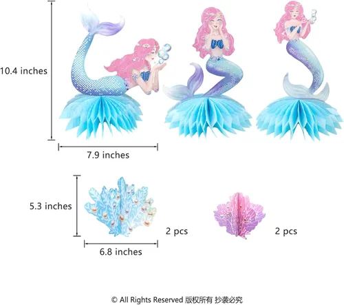 Miniatura 2 de Decor365 Centro de mesa de sirena rosa y azul debajo del mar, decoración de cumpleaños para niñas, coral océano, temática de sirena, suministros