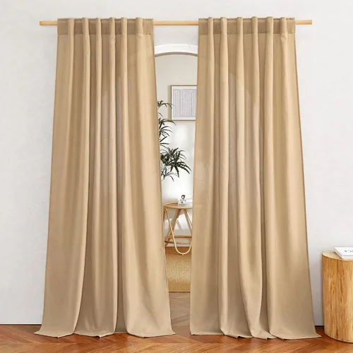 Miniatura 49 de NICETOWN Cortinas de lino grueso para dormitorio, privacidad añadida, bolsillo para barra y pestaña trasera, no se transparentan, mezcla de lino