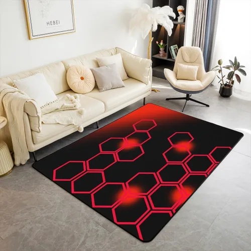 Alfombras rojas y negras para sala de estar, dormitorio, alfombra de panal de 3 x 5 para niños y niñas, decoración geométrica decorativa, juego de