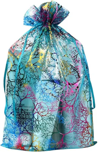 Miniatura 8 de Zwish Paquete de 50 bolsas de regalo de organza de 8 x 12 pulgadas, estilo azul coral para juguetes, dulces, chocolate, fiesta, Navidad, regalo