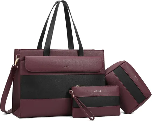 Miniatura 8 de Keyli 3 unids bolsa para laptop para mujer, 15.6 pulgadas, cuero trabajo, trabajo, oficina, oficina, maletín de hombro