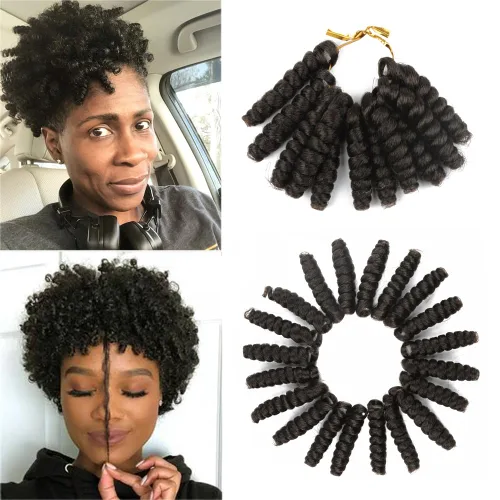 Miniatura 31 de Saniay - 3 paquetes de trenzas de ganchillo cortas trenzadas de ganchillo con espiral, rizos con espiral jamaicana, 20 mechones por paquete
