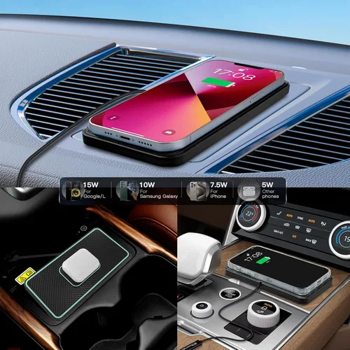 Miniatura 2 de Cargador inalámbrico para automóvil, cargador inalámbrico rápido para teléfono celular, antideslizante, alfombrilla de carga inalámbrica compatible