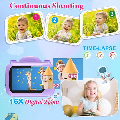 Miniatura 5 de Cámara de impresión instantánea para niños, cámara digital instantánea para niños de 3.5 pulgadas con fotos y videos HD de 1080P, regalos