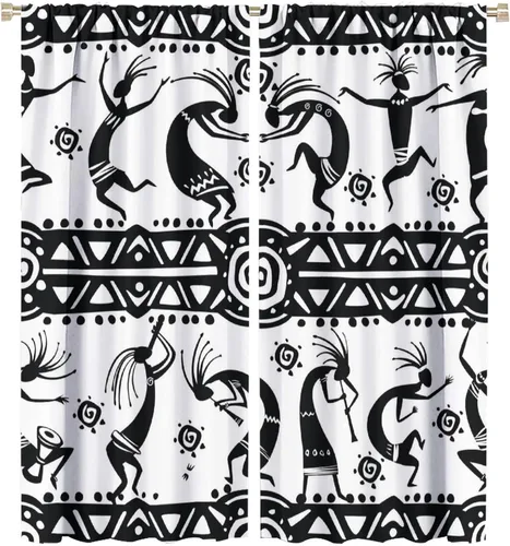 Miniatura 48 de Kokopelli - Cortinas opacas para cocina, decoración de sala de estar, dormitorio, 21 x 45 pulgadas, 2 paneles