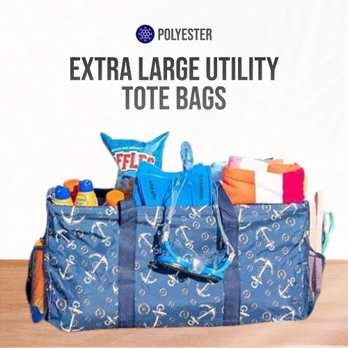 Miniatura 7 de Bolsa de utilidad extragrande Lucazzi - Cesta de lona rectangular plegable reutilizable con marco de alambre con dos bolsillos exteriores