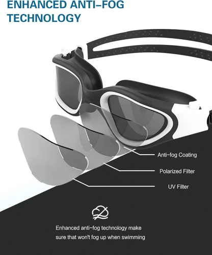 Miniatura 4 de Gafas de natación polarizadas, gafas de natación para hombres, mujeres y adultos, protección antivaho y UV Polarizado + espejo plateado