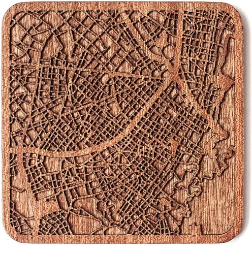 Miniatura 35 de Posavasos Amsterdam Map by O3 Design Studio, 1 pieza, posavasos de madera Sapele con mapa de la ciudad, hecho a mano, varias ciudades opcionales