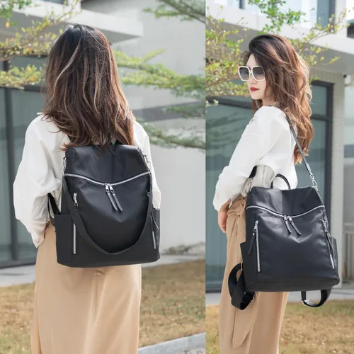 Miniatura 6 de zhongningyifeng Mochila para mujer, impermeable, ligera, a la moda, casual, de viaje, bolsa de hombro para mujer (negro, grande)