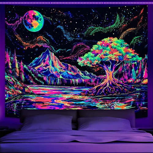 Miniatura 12 de Zussun Tapiz blanco y negro con noche estrellada, tapices de montaña para dormitorio, estética de luna y estrellas, tapiz para colgar en la pared