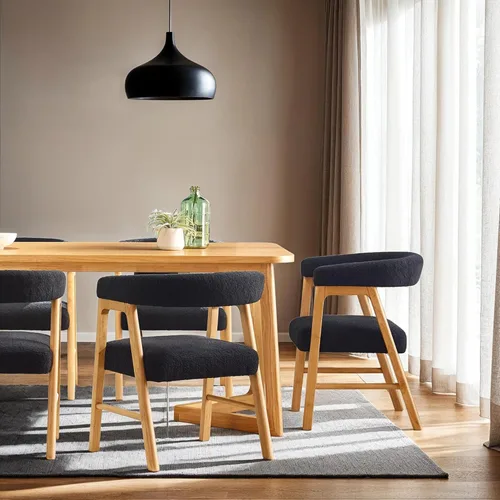Miniatura 7 de Walker Edison Ezra - Silla de comedor moderna con respaldo curvado y tapicería Boucle, color negro (juego de 2)