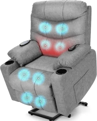 Miniatura 8 de Silla reclinable eléctrica con elevación para adultos mayores, sillón reclinable con masaje y calor lumbar, silla reclinable de 150° con portavasos