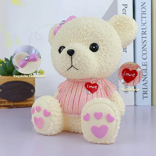 Miniatura 3 de Alcancía de oso de peluche de dibujos animados de resina, lindo oso monedero, caja de monedas, caja de ahorro de monedas para regalo de niños
