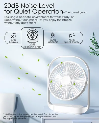Miniatura 2 de AceMining Ventilador, ventiladores silenciosos y refrigeración, ventiladores recargables, ventilador de escritorio con 4 velocidades, ventilador USB