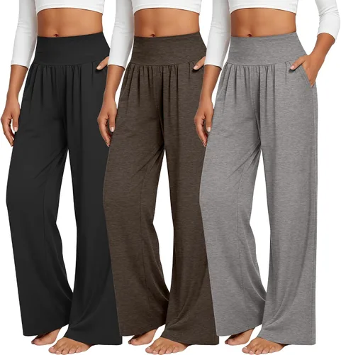 Miniatura 149 de Neer - Conjunto de 3 pantalones de yoga de pierna ancha para mujer - Pantalones deportivos cómodos, holgados, de cintura alta y casuales