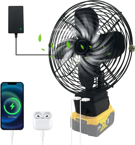 F-an inalámbrico portátil para batería Dewalt de 20 V, ventilador inalámbrico alimentado por Ba-ttery, ventilador de motor sin escobillas de 20 W