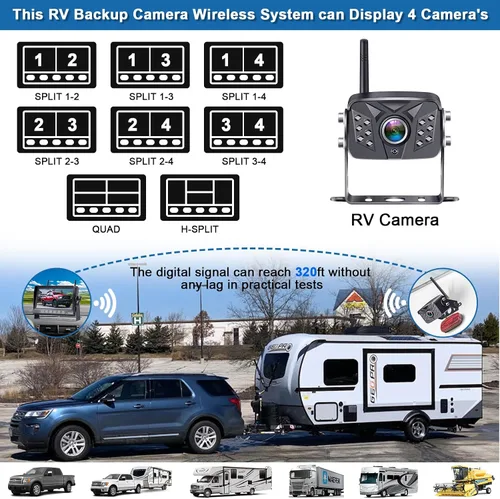 Miniatura 3 de Cámara de respaldo para RV HD1080P, 2 cámaras con llave táctil de 7 pulgadas, monitor DVR, señales digitales estables, sistema de cámara de visión