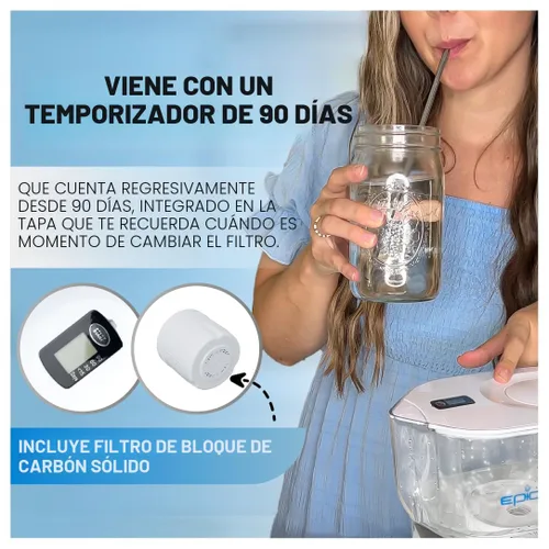 Miniatura 5 de Epic Water Filters Jarras con Filtro Puro para Agua Potable, Filtro de 10 Tazas 150 Galones, Tritan Libre de BPA, Elimina Fluoruro, Cloro, Plomo