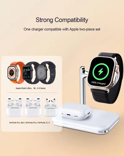 Miniatura 4 de Soporte de carga 2 en 1 para Apple Watch y AirPods, base de carga plegable compatible con Apple Watch Series Ultra/10/9/8/7/6/Se/5/4/3 y Airpods